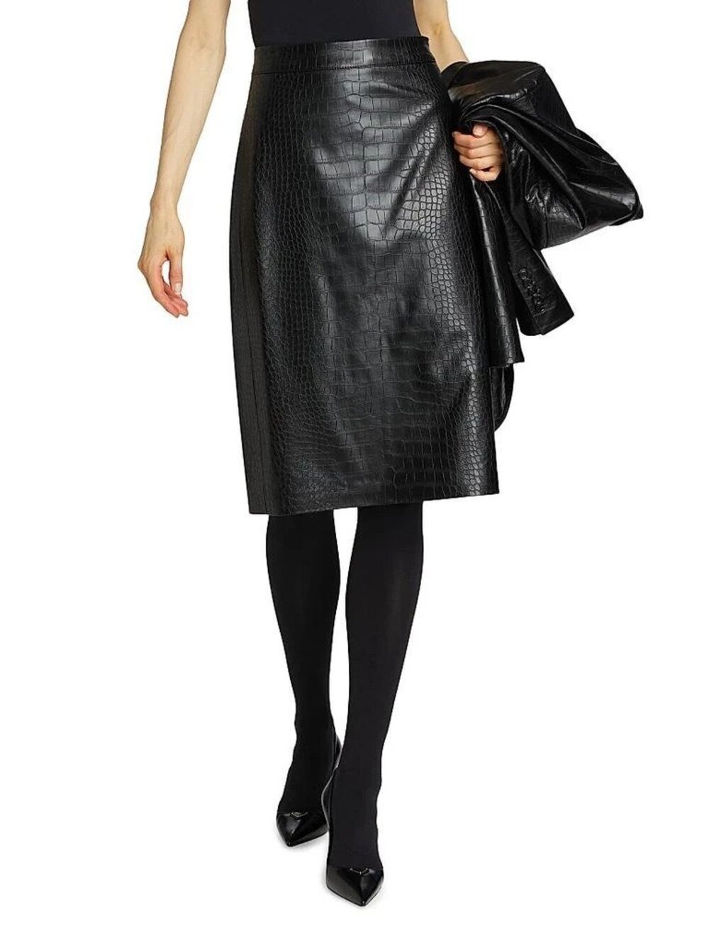 Kobi Halperin Canary Croc-Embossed Midi-Skirt Black 6